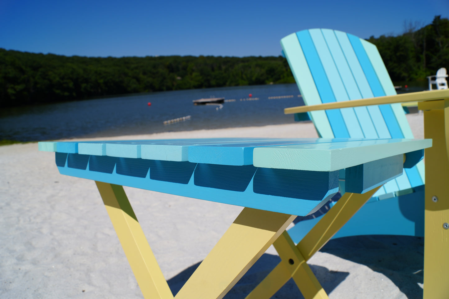 Riverstone Solid Cedar Adirondack Extra Wide Chair with build in bottle opener & matching folding table