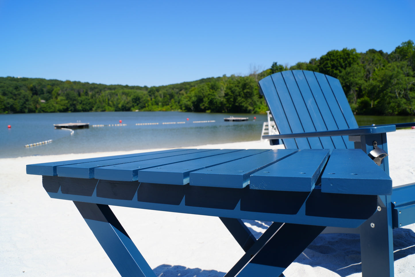Riverstone Solid Cedar Adirondack Extra Wide Chair with build in bottle opener & matching folding table