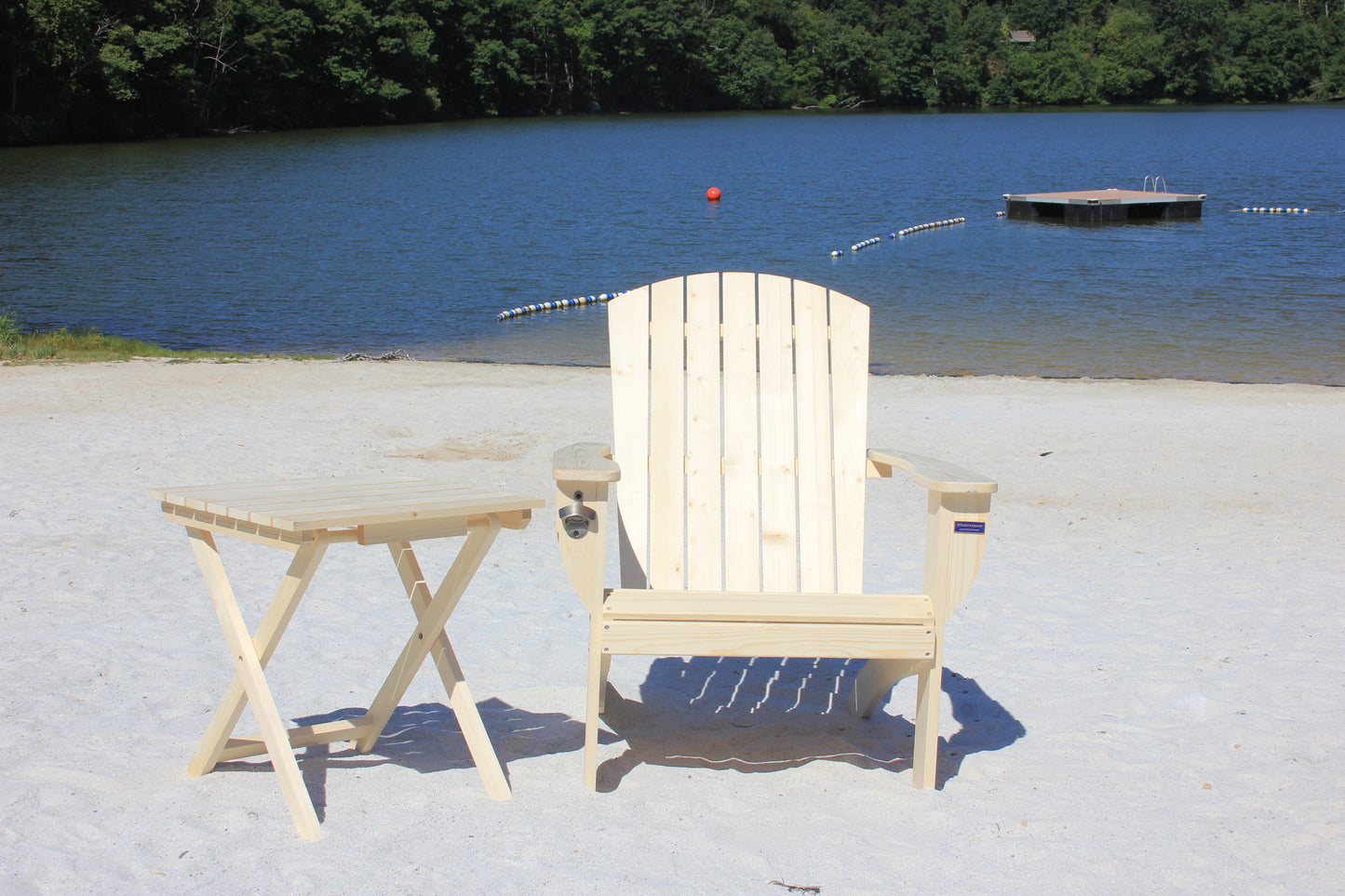 Riverstone Solid Cedar Adirondack Extra Wide Chair with build in bottle opener & matching folding table