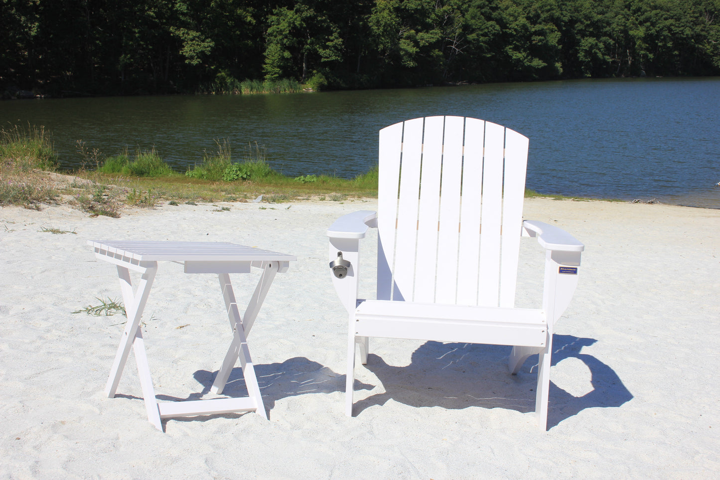 Riverstone Solid Cedar Adirondack Extra Wide Chair with build in bottle opener & matching folding table