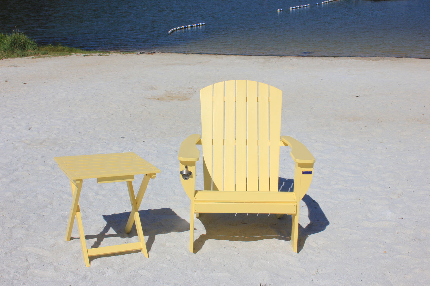 Riverstone Solid Cedar Adirondack Extra Wide Chair with build in bottle opener & matching folding table
