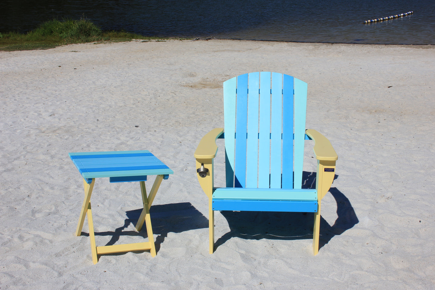 Riverstone Solid Cedar Adirondack Extra Wide Chair with build in bottle opener & matching folding table