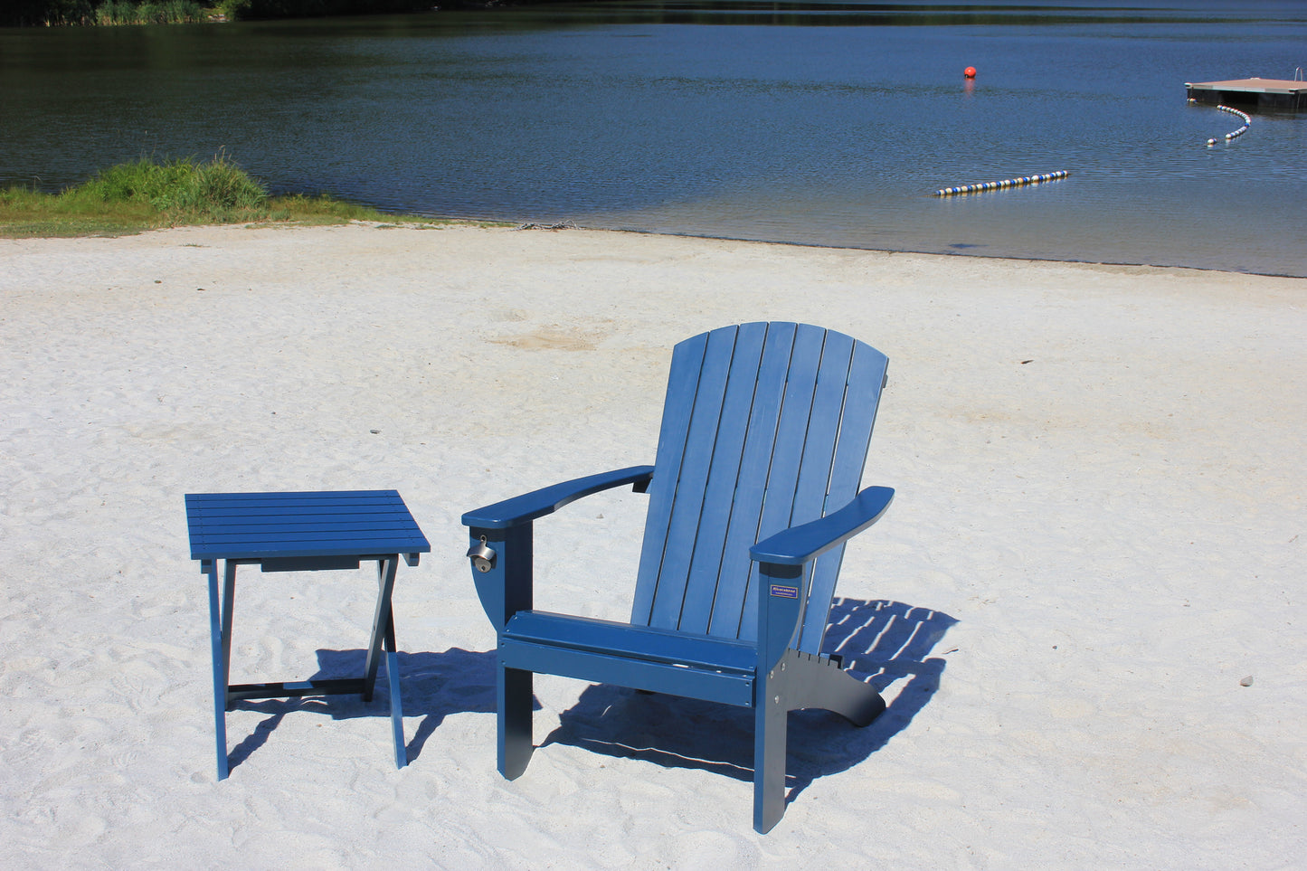 Riverstone Solid Cedar Adirondack Extra Wide Chair with build in bottle opener & matching folding table