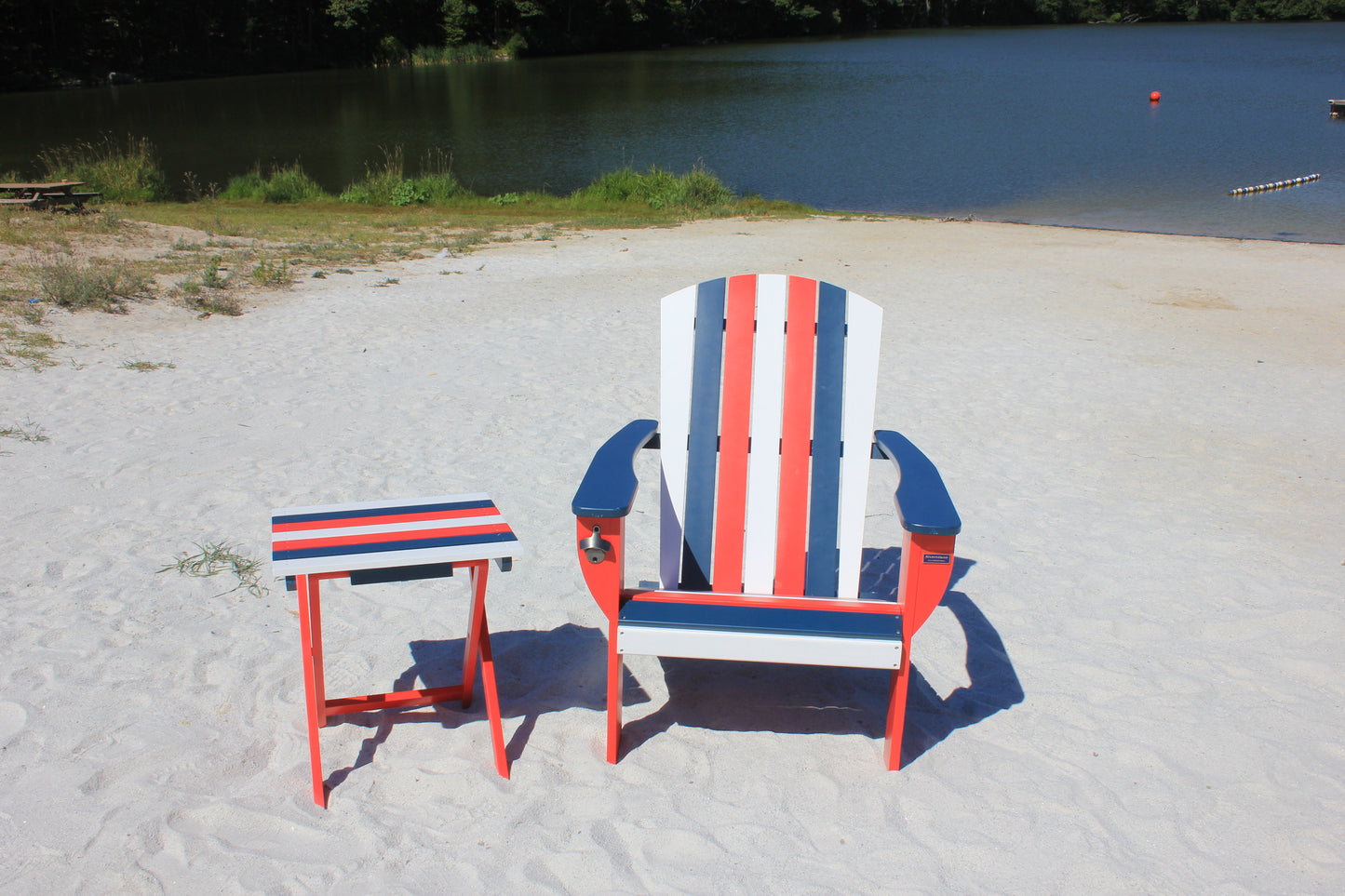 Riverstone Solid Cedar Adirondack Extra Wide Chair with build in bottle opener & matching folding table