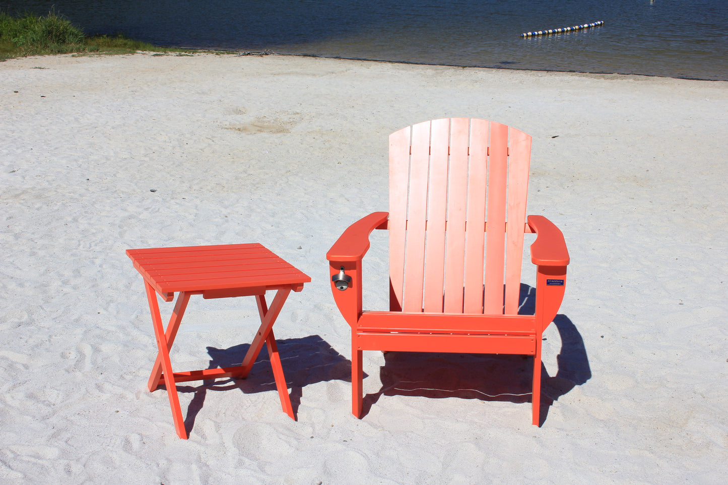 Riverstone Solid Cedar Adirondack Extra Wide Chair with build in bottle opener & matching folding table