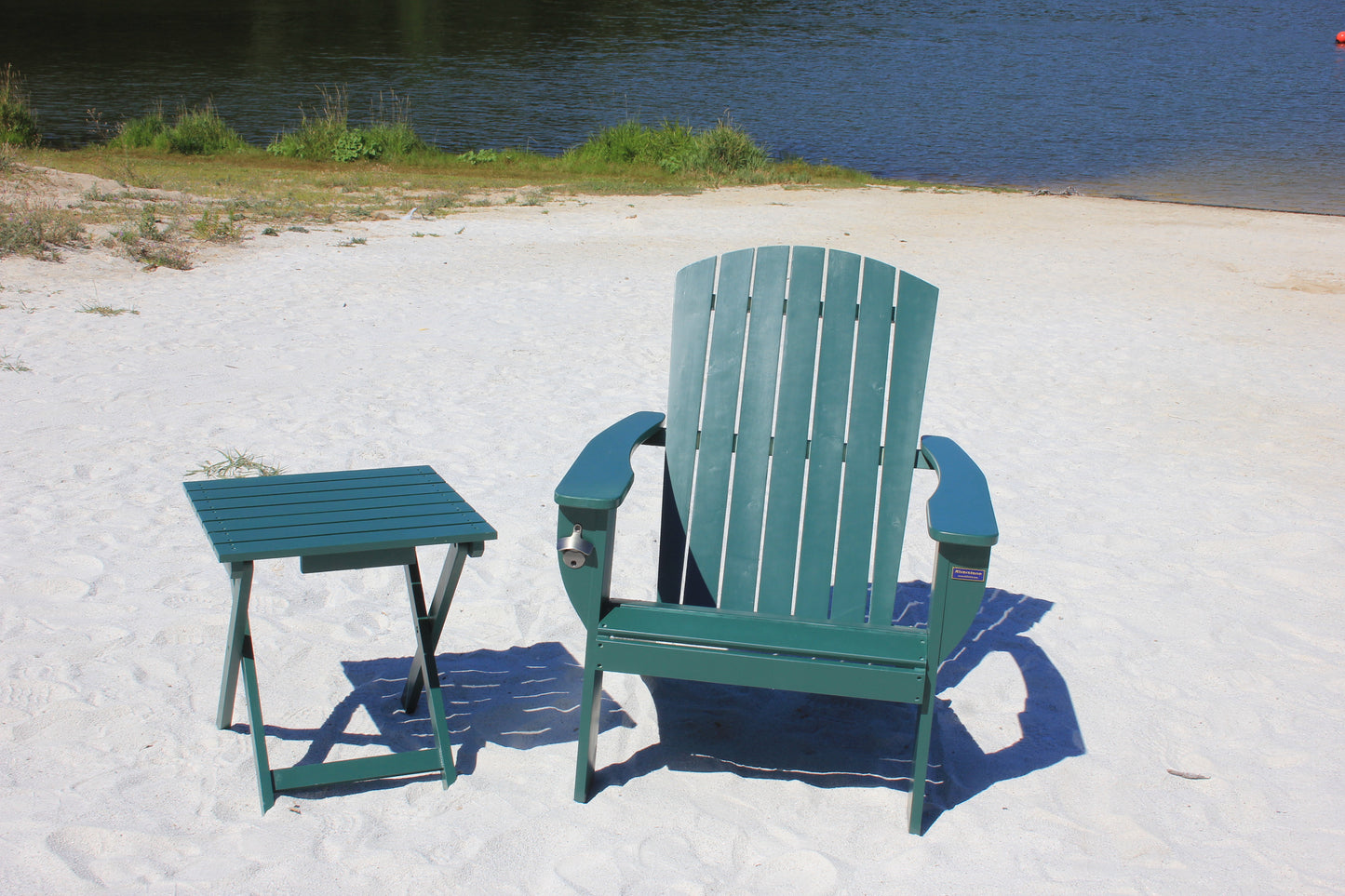 Riverstone Solid Cedar Adirondack Extra Wide Chair with build in bottle opener & matching folding table