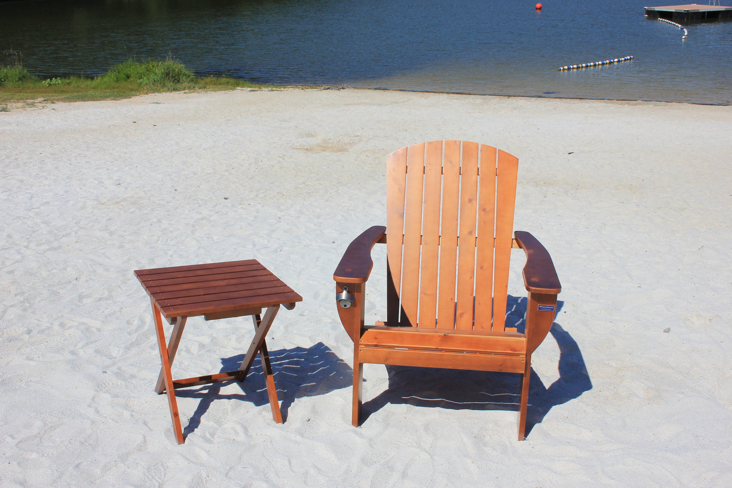 Riverstone Solid Cedar Adirondack Extra Wide Chair with build in bottle opener & matching folding table