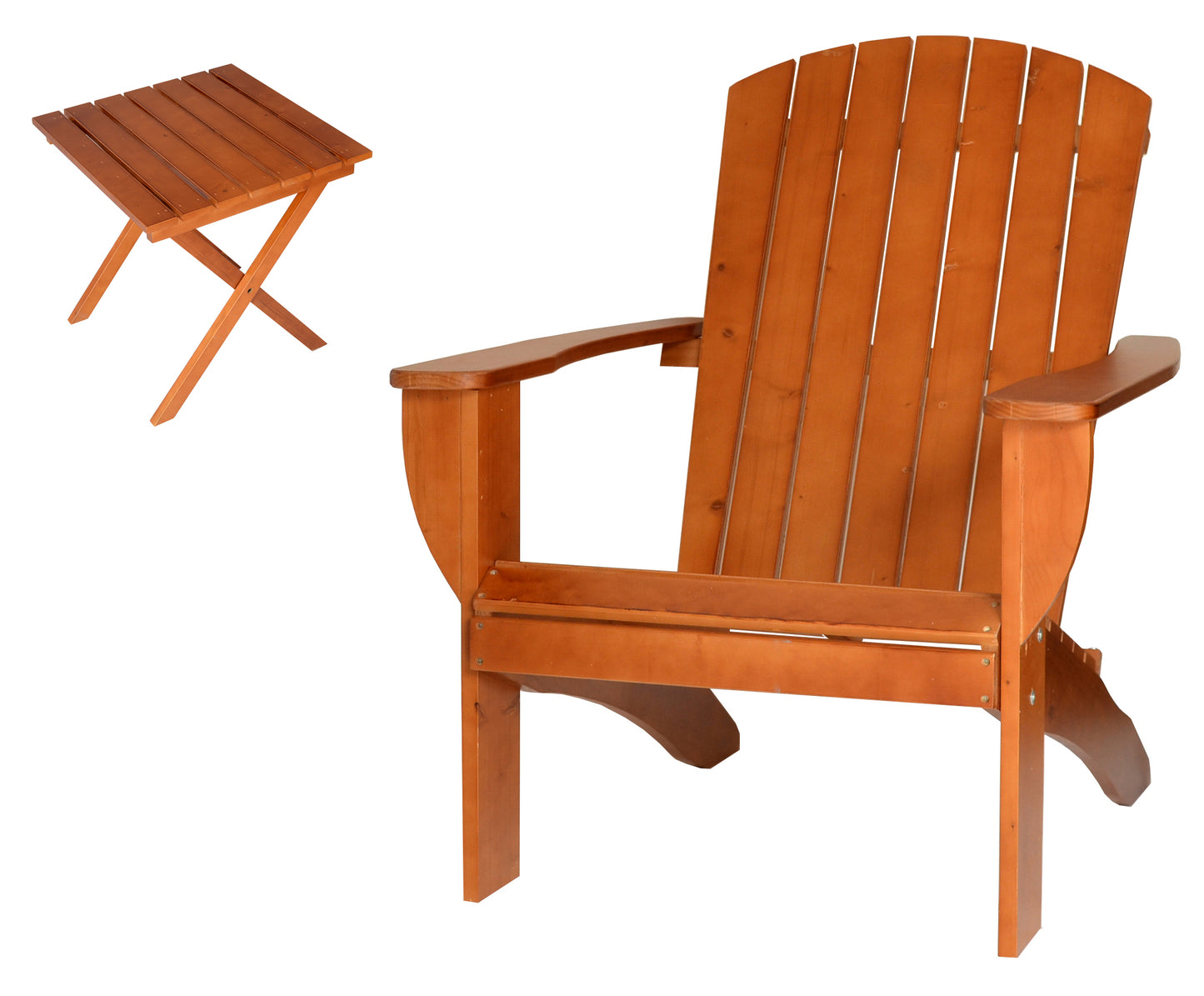 Riverstone Solid Cedar Adirondack Extra Wide Chair with build in bottle opener & matching folding table